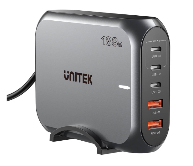 UNITEK Szybka ładowarka sieciowa 2xUSB-A 3xUSB-C GAN 188W P1234AGY01-EU - 1455241 - zdjęcie